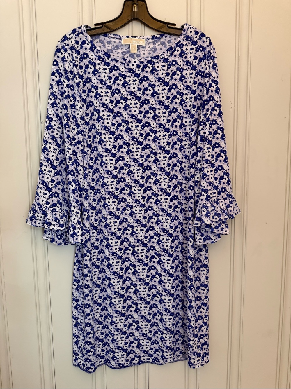 MICHAEL Michael Kors Blue and White Floral Ruffle-Sleeve Dress